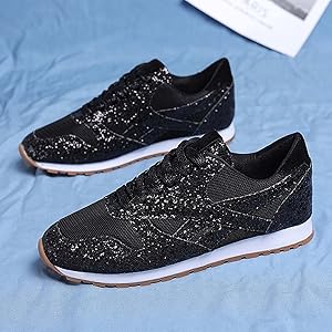 Amazon.com | Women's Glitter Sneakers Lace up Girl's Sparkly